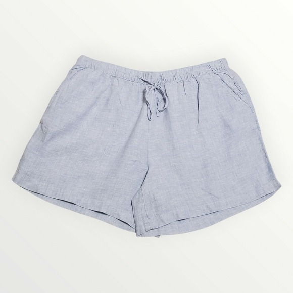 Tahari Pants - Tahari 100% Linen Shorts Womens 2X Chambray Blue Drawstring Waist Plus Size